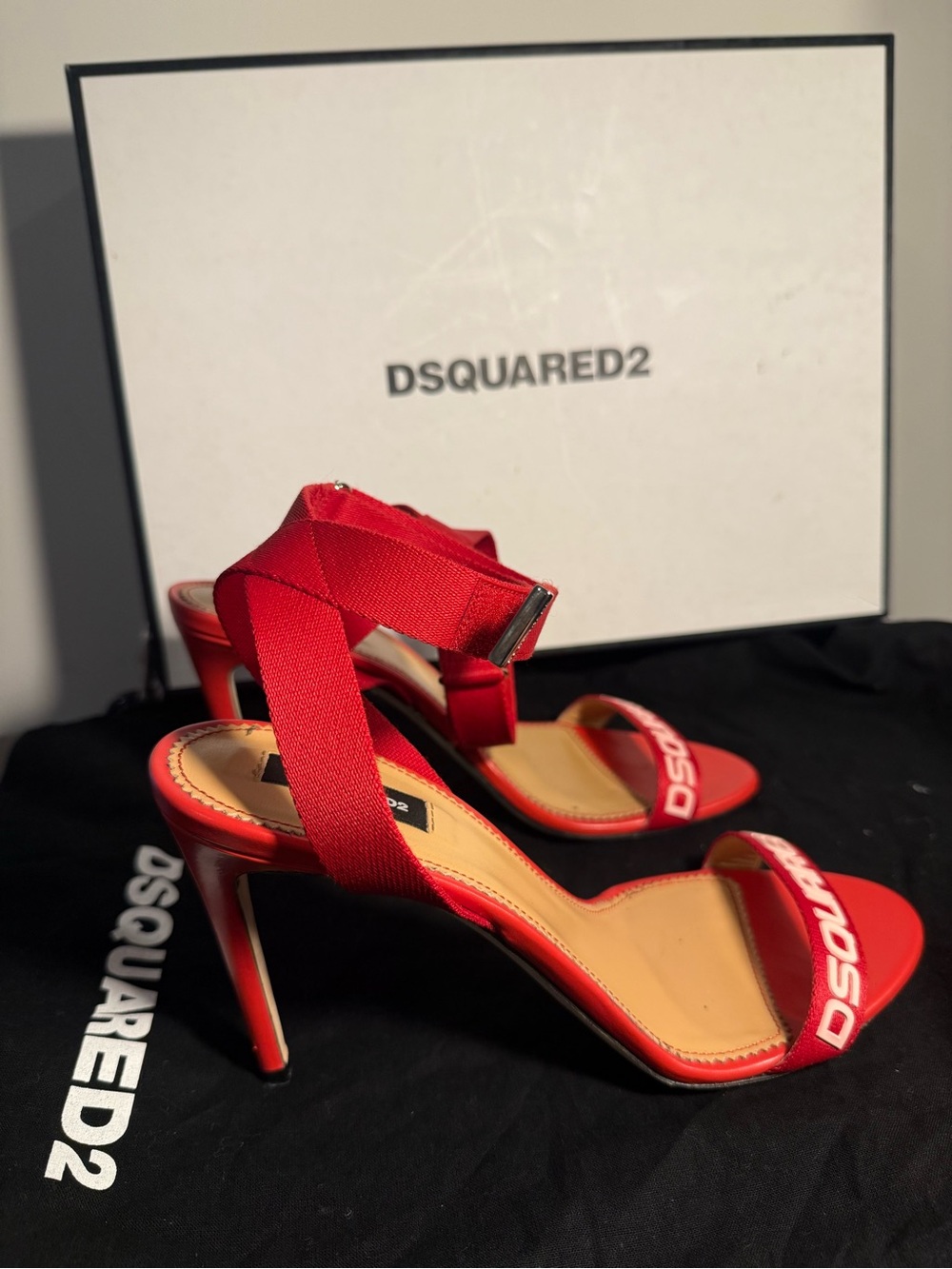 DSQUARED2 Red Strappy Logo Stiletto heels (AUTHENTIC!!!!!)